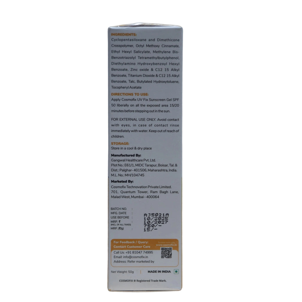 Cosmofix UV Fix Sunscreen Gel SPF 50+ PA++++ (50g)