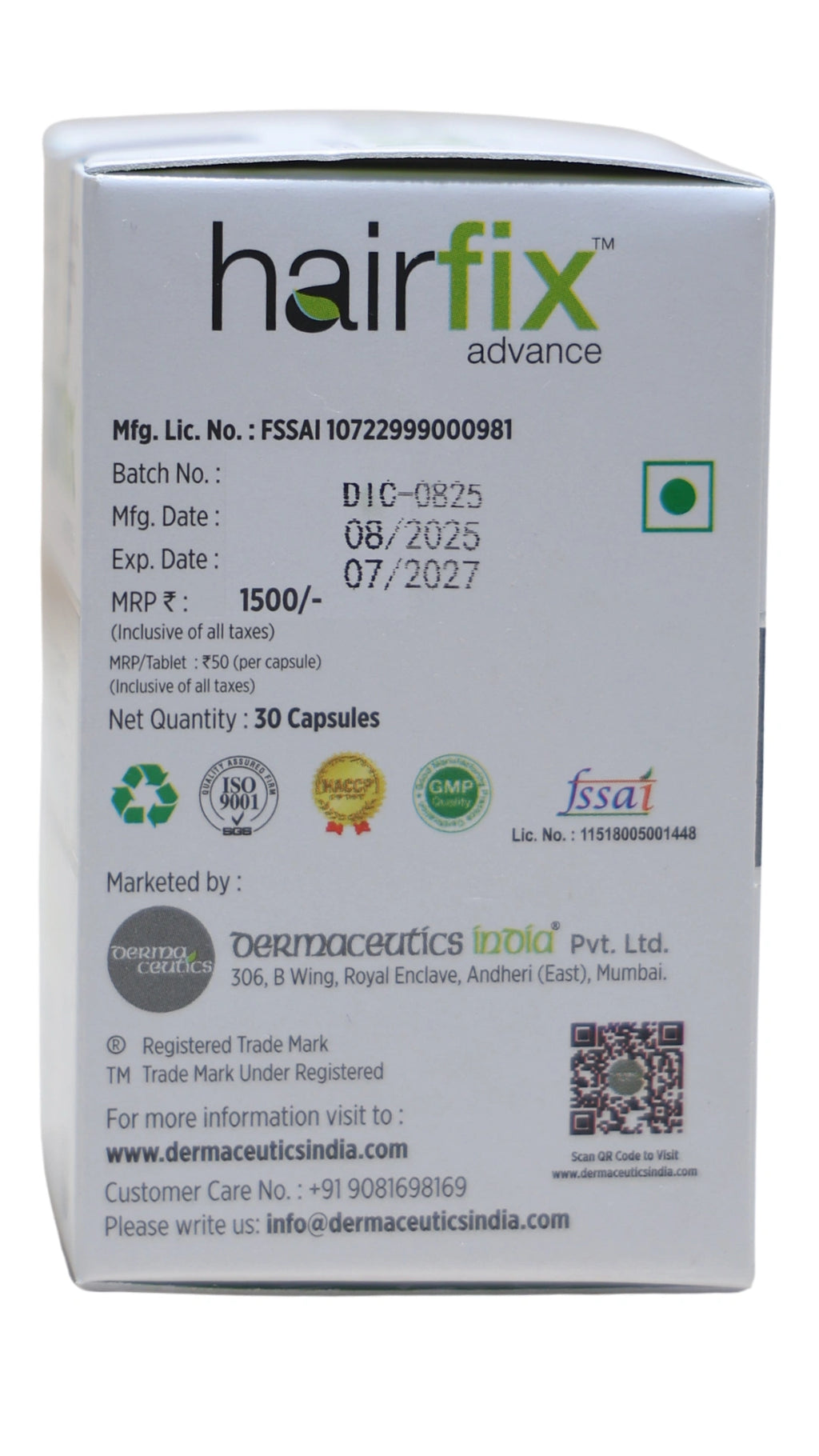 Hairfix Advance Capsules – Hair Growth and Hair Fall Control Supplement (30 Capsules)