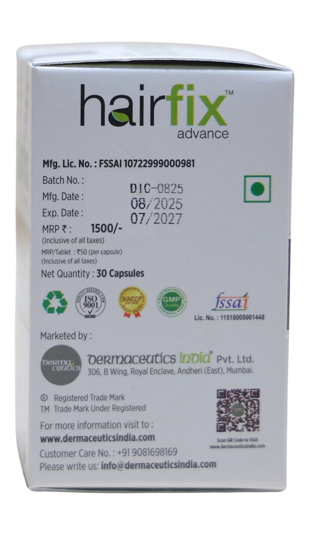 Hairfix Advance Capsules – Hair Growth and Hair Fall Control Supplement (30 Capsules)